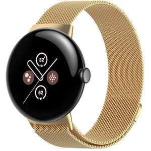 GIOPUEY Compatibel met Google Pixel Watch 3 45 mm, reservearmband van gevlochten roestvrij staal [slijtvast] [magnetisch] - goud