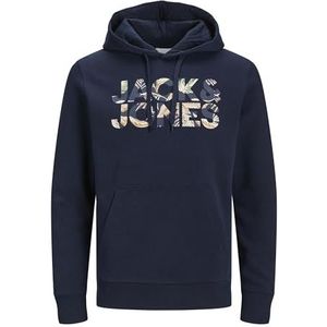 JACK & JONES Jjejeff Corp Logo Sn Hoodie Heren Hoodie, Marineblauwe blazer/detail: bloem