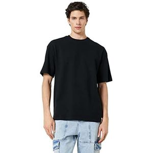 Koton Oversized basic T-shirt met ronde hals en korte mouwen heren T-shirt, Zwart (999)