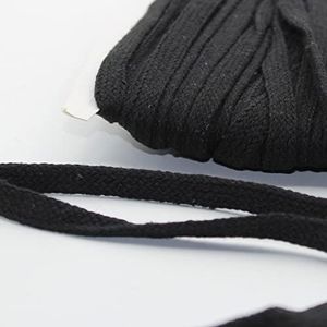 LEDUC Plat koord, katoen, gevlochten, 10 kleuren, 1 cm, 20 m, voor naaien, hoody, sweatshirts, trainingspakken, zwart (A)