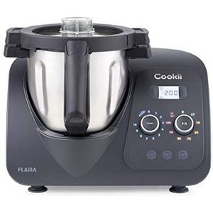 Flama Cookii 2186FL multifunctionele keukenmachine, 1500 W, WLAN, 8 temperaturen tussen 37 en 120 °C, 10 snelheden, capaciteit tot 5 kg, 3,8 l container, meer dan 200 recepten, Black Pepper