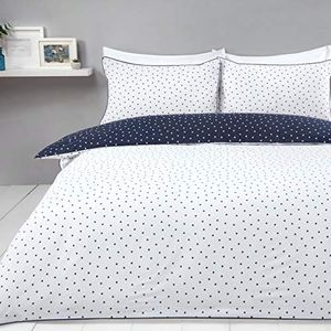 Sleepdown omkeerbare beddengoedset met dekbedovertrek en kussenslopen, stippendesign, marineblauw, 200 x 200 cm