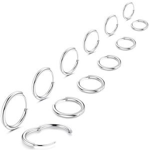 MILACOLATO Kraakbeen Creoolse oorbellen voor dames en heren, chirurgisch staal, hoepel, neushoorlob, helix-piercing, 18 g, zilver, goud, hoepel, slaper, huggie oorbellen, set van 6 paar