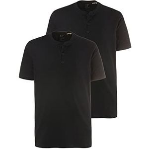 JP 1880 Menswear 708420 Henley T-shirt met ronde hals en knoopsluiting, 2-pack, 708420, zwart.