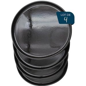 ESPRIT DE CUISINE - Set van 4 platte borden van keramiek - Elegant design - Krasbestendig - Sterk en duurzaam - Gemakkelijk schoon te maken - Gemaakt in Frankrijk - 25 cm - Gespikkeld bruin