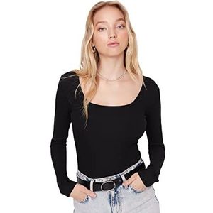 Trendyol Woman Slim Bodycon Scoop Neck Knit Bodysuit Dames hemd, Zwart, L, zwart.