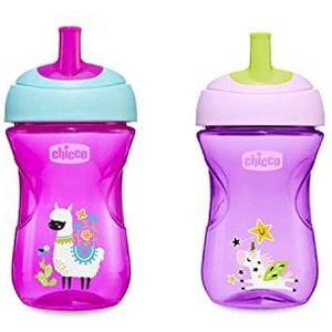 Chicco Advanced Cup 266 ml, druppelvrij glas voor kinderen, beker van 12 maanden, glas met stopper, ergonomische drinksnavel en gemakkelijk uittrekbaar ventiel, BPA-vrij, roze of paars