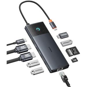 Baseus USB C dockingstation 10 Gbps 10 in 1 met 2 HDMI Single 4K @ 120Hz, Dual 4K @ 60Hz, 10Gbps USB-A en USB-C, Gigabit Ethernet en PD 100W voor iPhone 15/Dell/HP/Lenovo en meer