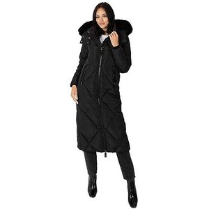 Lovedrobe Winterjas voor dames, afneembaar donsjack van imitatiebont met capuchon en gewatteerde zakken, damesjas (1 stuk), zwart.