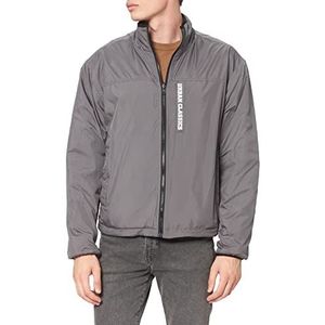 Urban Classics Winterjas voor heren, omkeerbare jas met sherpa-voering, overgangsjas met ritssluiting, logo-print, maten S tot 5XL, kaki/asfalt