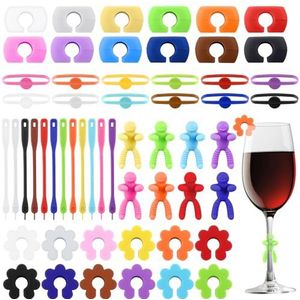 Furuising Herbruikbare siliconen glazen markers, gekleurde glasmarkers, wijnglasmarkers, markers voor champagneglazen, cocktailglazen, bar, feest, Siliconen