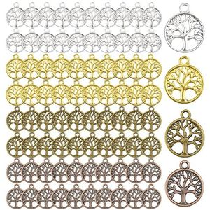 burkfeeg Set van 80 metalen levensboom hangers voor halskettingen, oorbellen, sieraden maken, verschillende kleuren, nee, Nee