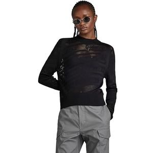 G-STAR RAW Steektrui met gebreide tekst sweater voor dames, Zwart (Dk Black D23924-b754-6484)