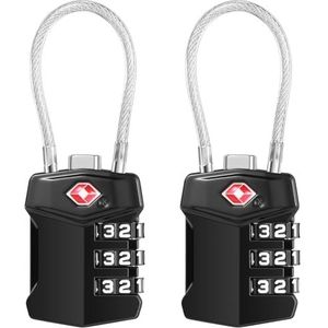 Blendura Hangslot koffer 2 stuks, TSA hangslot koffer vliegtuig bagage sloten 3-cijferige combinatie hangslot reizen voor outdoor reizen bagage camping kluisje, zwart., Bagageslot