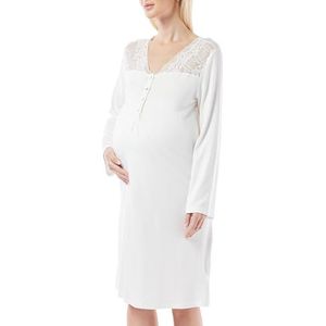 Dagi Lange mouwen, V-hals, modieus, normaal zwangerschapsnachthemd, nachthemd voor dames, ECRU