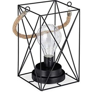 Relaxdays Vintage mesh tafellamp met ledlamp, warm wit, werkt op batterijen, industrieel, zwart, 22 x 15 x 13 cm
