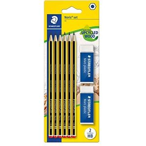 Staedtler Noris 120, HB-potloden van hoogwaardig hout, blisterverpakking met 6 HB-potloden en 2 originele Mars Plastic, 120 R BK6D
