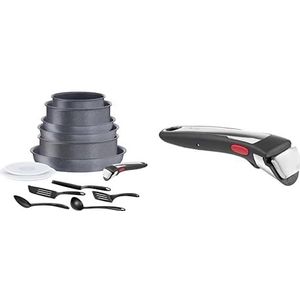 Tefal Ingenio Natural On kookgerei, inductie L7669902, grijs, zwart, 14-delig & Ingenio afneembare handgreep, premium zwart, 3-punts veiligheidsvergrendeling, true, Expertise L9863202