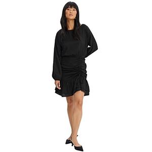 Trendyol Dames rechte jurk met ruches zoom, zwart, 68, zwart.