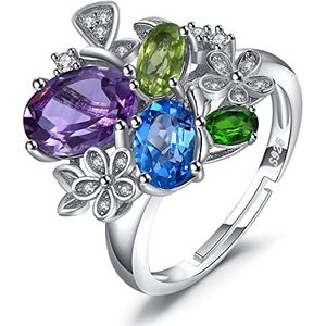 JewelryPalace Verstelbare ring natuurlijke topaas blauw amethist peridot van 925 sterling zilver, Edelsteen, Topaas Amethist Peridoot