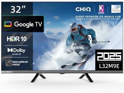 CHiQ L32M9E Smart TV 32 inch (80 cm), HDR10, Triple Tuner DVB-C/T/T2/S/S2, Dolby Audio, Dbx-TV, geïntegreerde Chromecast, HDMI, USB, zonder metalen frame