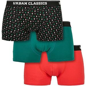 Urban Classics Set van 3 boxershorts voor heren, biologisch katoen, boxershorts met kerstmotief, maten S tot 5XL, Nicolaus Aop + Arcade groen + Popred