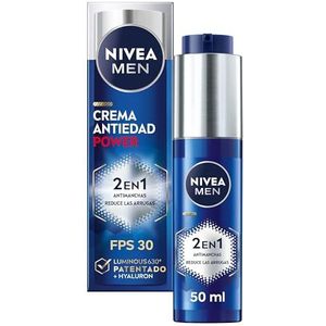 NIVEA MEN POWER 2-in-1 vochtinbrengende crème tegen vlekken en rimpels (1 x 30 ml), anti-aging gezichtscrème met FP30-bescherming, zonwering met Luminous 630 en hyaluronzuur