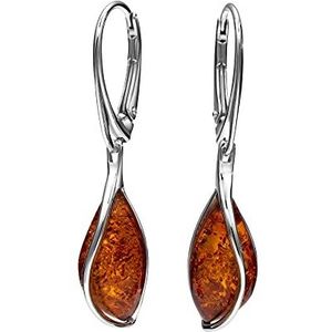 Oorbellen voor dames van 925 zilver met echte natuurlijke barnsteen, Lak Leer Sterling zilver