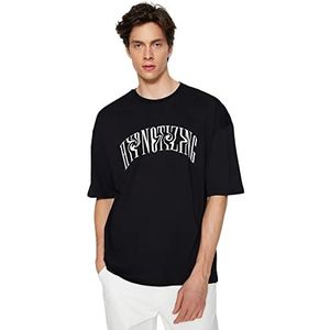 Trendyol T-shirt en tricot à col rond surdimensionné pour homme, noir, M, Noir, M