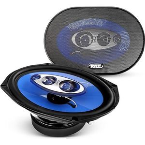 Pyle Speakers voor auto, 15 cm x 23 cm, paar, blauwe kegel, poly-injectie, 4-weg, 400 W, butylrubber, reactie 50 Hz - 20 kHz, 4 ohm, ASV-spoel 3,2 cm, met roosters en montagemateriaal