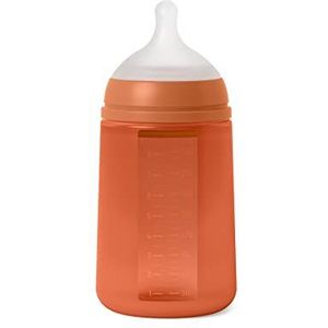 Suavinex, Babyfles met 240 ml siliconen fles met fysiologische zuiger SX Pro siliconen met antibolisch ventiel, gemiddelde debiet (M), baby + 3 maanden, Colour Essence, tegel