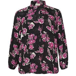 Kaffe Curve Plus-Size Women's Shirt Button Up Regular Fit Printed Long Sleeves Femme, Fuchsia Red Flower Print, 48 grande taille
