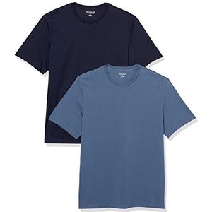 Amazon Essentials Lot de 2 t-shirts à manches courtes et col rond pour homme, coupe classique, bleu foncé/bleu marine, taille XS