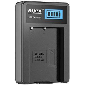 ayex USB-oplader voor Nikon batterij type EN-EL9/EN-EL9A - opladen via USB-aansluiting, laptop, powerbank of PC - LCD-display met laadstatusindicator