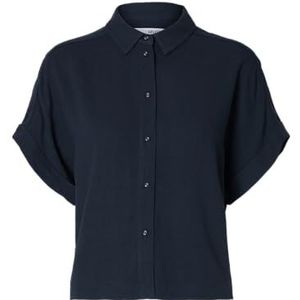 SELECTED FEMME Slfviva Ss Cropped Shirt Noos Damesblouse met korte mouwen, Dark Sapphire