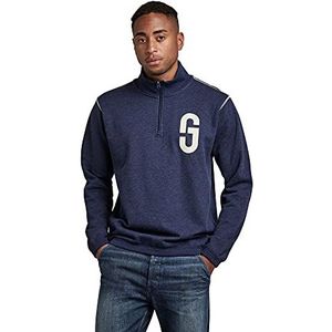 G-STAR RAW Heren sweatshirt met half rits logo, Veelkleurig (Sartho Blue Htr A613-6370)