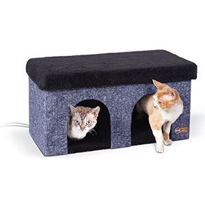 K&H PET PRODUCTS Thermo-Kitty Duplex Indoor Heated Cat House Classy Navy 12 x 24 x 12 cm