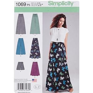 Simplicity Naaipatroon 1069: damesbroek of shorts met wijde pijpen in 2 lengtes, maat: P5 (40-42-44-46-48), papier, wit