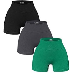 OQQ 3-delige yogabroek voor dames, naadloos, hoge taille, Zwart, grijs, groen