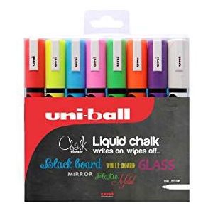 Uni-Ball Ref. 5046670 krijtmarker, brede ronde punt, lijndikte 1,8 tot 2,5 mm, verschillende kleuren, 8 stuks