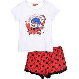 Lady Bug Pyjacourt Ts & Sh Pijama Set voor meisjes, Wit.