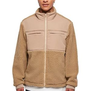Urban Classics Patched Sherpa jas, heren, beige, effen, 4XL, Beige effen