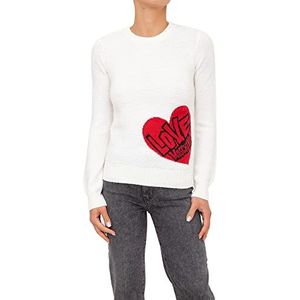 Love Moschino Dames trui met lange mouwen met rood hart Jacquard Inlay Voorzijde, Wit, 40, Wit