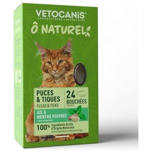 Vetocanis O Naturel – vlooien- en tekenbeten voor katten – kattensnoepjes die op vlooien en teken werken als beloning voor katten – kattenvoer – 24 stuks