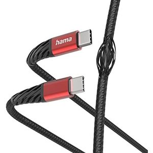 Hama USB-C naar USB-C extreme kabel (USB-C aansluitkabel, PD USB type C oplaadkabel, 480 Mbit/s, 1,5 m, voor MacBook Pro, iPad, ChromeBook, Samsung Galaxy S21) zwart/rood