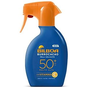 Bilboa Burrocacao Zonnespray SPF 50+, zeer hoge zonwering voor de gevoelige huid, formule met vitamine C, hydrateert, voedt en beschermt, dermatologisch getest, 250 ml