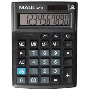 MAUL MC10 rekenmachine, groot schuin display, 10 cijfers, professionele bureaurekenmachine voor kantoor, thuis, school, werkt op zonne-energie, inclusief batterij, 13,7 x 10,3 cm