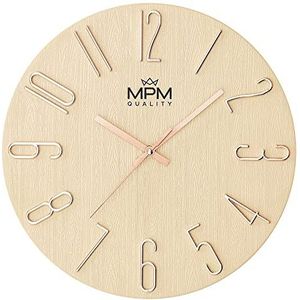 MPM Quality Design wandklok crème/goud, datumweergave 3D-cijfers, nauwkeurig kwartsuurwerk, diameter 305 mm, moderne wanddecoratie voor woonkamer, slaapkamer, kantoor