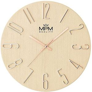 MPM Quality Design wandklok crème/goud datumweergave 3D-cijfers nauwkeurig kwartsuurwerk ∅ 305 mm moderne wanddecoratie voor woonkamer, slaapkamer of kantoor