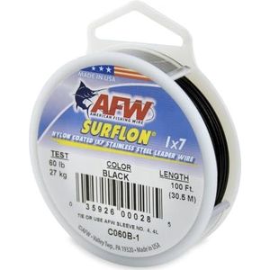 American Fishing Wire Fil de Plomb en Acier Inoxydable 1 x 7 avec revêtement en Nylon, Noir, Test de 27,2 kg, 30 m